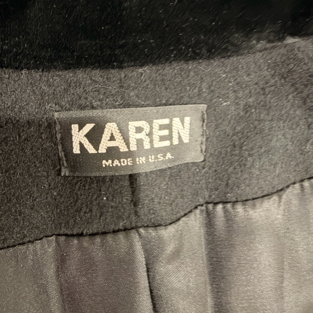 Women's Black Double-Breasted Pea Coat with Velvet Collar - Picture 8 of 9